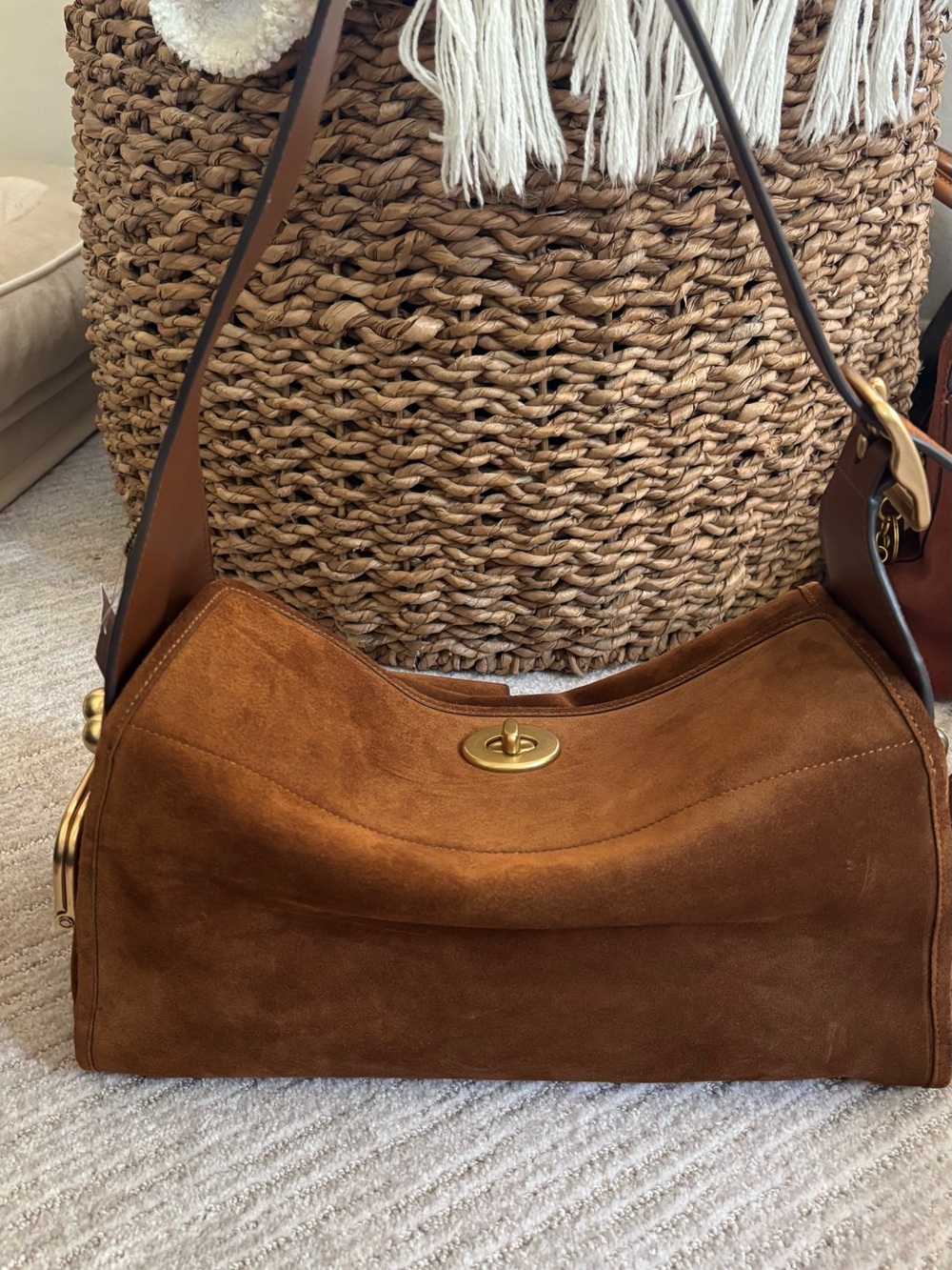 Coach Brown Suede Shoulder Bag with Gold Hardware - Picture 4 of 7
